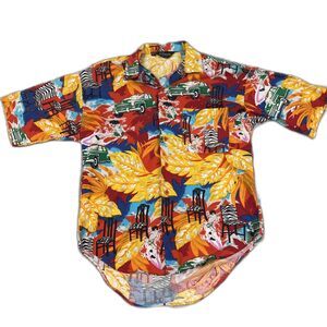 Hutspah Shirt Mens Large Short Sleeve Button Up Hawaiian Vintage Retro Colorful